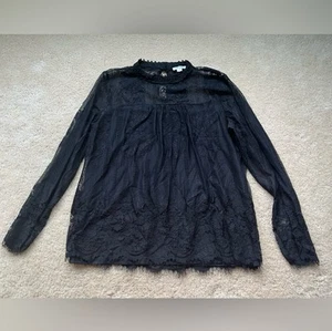 Ultra Pink schwarz Spitze Langarm hochgeschlossen Top mit Futter - Größe L - gebraucht, in einwandfreiem Zustand - Bild 1 von 7