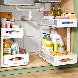 Under Sink Organizer, 2 Pack 2 Tier Pull out Cabinet Organizer Baskets with M... - Picture 1 of 9
