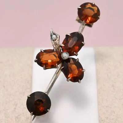 Antique Victorian Natural Garnet Clover Pearl Silver Gold Plate Brooch Pin - Image 1 of 4