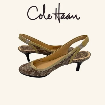 Zapatos de salón Cole Haan Air con cordones de cuero beige estampado de serpiente tacones de gatito D30182 6,5B Foto 1 de 4