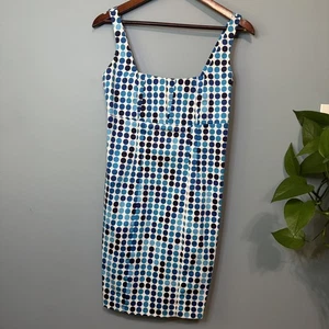 Calvin Klein Blue Polka Dot Sleeveless Sheath Dress. Pleated. Size 4 - Picture 1 of 9