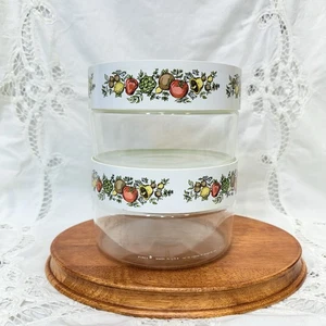 1970er Pyrex Spice of Life Kühlschrank Aufbewahrung Schüsseln 2er Set mit Deckel Obstgarten - Bild 1 von 11