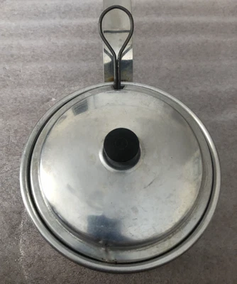 Vintage Small EGG POACHER PAN 3 Piece Aluminum Pan Black Handle on Lid - Image 1 of 4