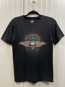 Vintage Y2K Harley Davidson Skull Tshirt Men’s Small Black Blue Flames - Picture 1 of 6