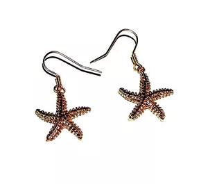 EARRINGS Wires GT Small Textured Dangles Goldtone Star Fish STARFISH - Picture 1 of 1