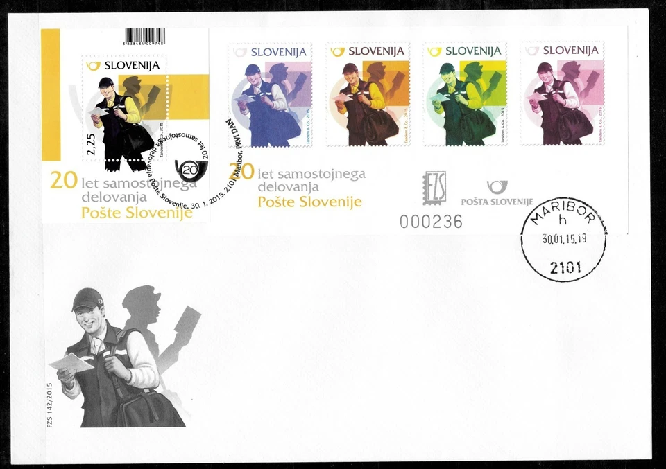 Slovenia 2015 ☀ The 20th Ann. of Slovenian Post / Essey on FDC ☀ New Unused - Image 1 of 1
