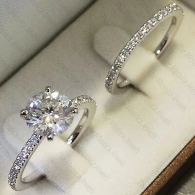 2.67 TCW Round Cut Moissanite Bridal Set Engagement Ring 14K White Gold Plated - Image 1 of 4