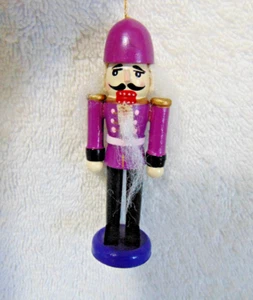 Vintage Wooden Nutcracker Soldier Christmas Holiday Ornament Purple  #J - Picture 1 of 2