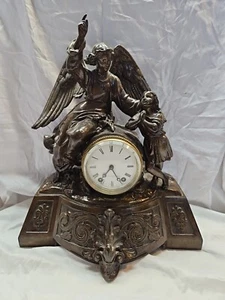 Antique Seth Thomas & Sons Angel & Child Mantel 16in. T Bronze Color  Clock - Picture 1 of 12