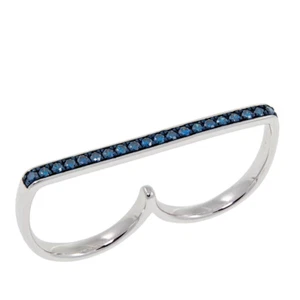 Rarities Womens Sterling Silver Pave Teal Diamond Double Two Finger Ring Size 7 - Picture 1 of 5