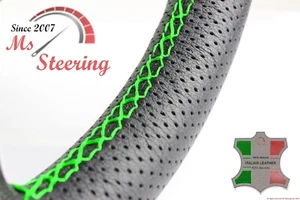 FOR RELIANT ROBIN MK 3 - PERF LEATHER STEERING WHEEL COVER, GREEN 2 STIT - Imagen 1 de 6