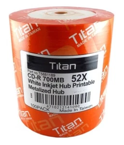 300 Stück 52X Titan Marke Weiß Tintenstrahl Hub Bedruckbar Rohling CD-R CDR Disc 700MB - Bild 1 von 1