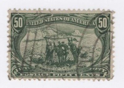 1898 US SC 291 50c Sage Green, Western Mining Prospector, Used XF - Image 1 of 3