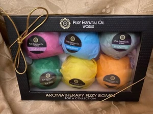 AROMATHERAPY FIZZY BATH BOMBS GIFT SET OF 6 WITH ESSENTIAL OILS 19.8 OZ - Picture 1 of 3