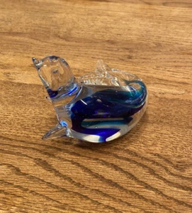 Vintage Blue Clear Crystal Glass Sea Lion Paperweight - Picture 1 of 8