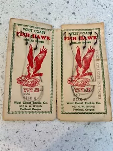 West Coast Fish Hawk Snelled Hooks - Size 8 - Dated 1936 - C.H. Shoff -Fishing - Picture 1 of 4