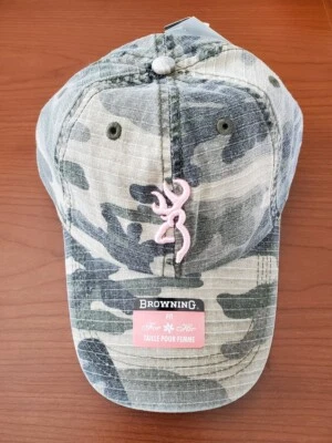 New Browning Cap Fit For Her Camo Pink Woodland Hat Leather Strap 308121411 - Image 1 of 4