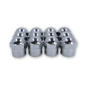 Pk of 12 Chrome Hex Dome Metal Valve caps - Cars, Bicycles, Trucks w Inner Seals - Picture 1 of 4