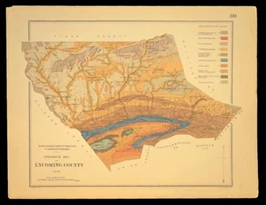 1878 Karte von LYCOMING COUNTY Pa geologische Pine Creek-Schlucht Williamsport PA KEINE FALTUNG - Bild 1 von 5