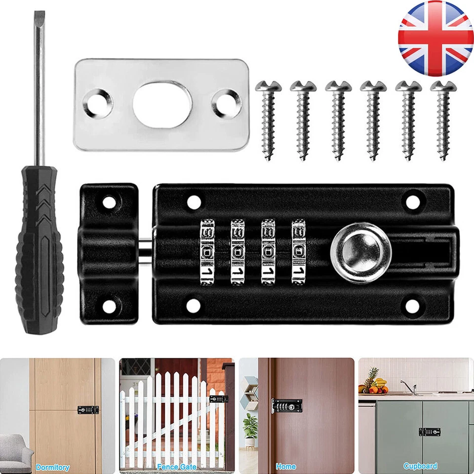 Combination Bolt Lock 4 Digit Pin Code Door Combination Slide Latch Lock UK - Image 1 of 4