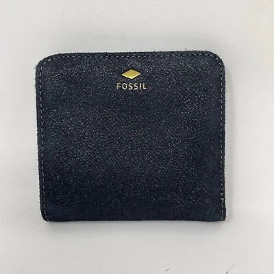 Cartera plegable Fossil Madison negra brillante nobuck gamuza RFID cremallera bolsa para monedas Foto 1 de 4