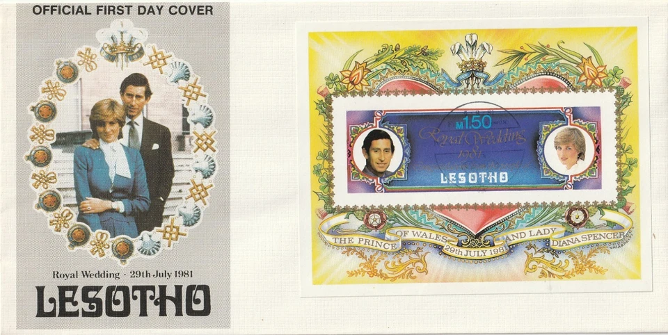 1981 Lesotho FDC cover Royal Wedding Lady Diana and Prince Charles (B version) - Изображение 1 из 2