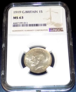 1919 United Kingdom 1 Shilling George V NGC Great Britain MS 63 1S UNC CERTIFIED - Picture 1 of 4