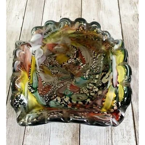 Cenicero/plato vintage de cristal soplado de Murano 4 puertos pellizco con volantes 5" - Imagen 1 de 12
