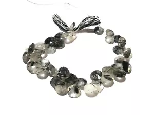 Black Rutilated Quartz Heart 10-11mm Faceted Natural Gemstone Beads 7.5" 119Cts - Picture 1 of 12
