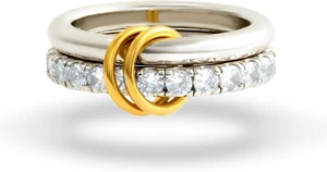 Silver Chunky Stackable CZ Non Tarnish Gold Plated Rings Set Gifts for Women - Picture 1 of 6