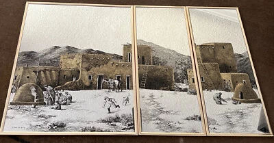 Lot Of 3: Vintage Reverse Foil Mirrors Adobe Village. - Image 1 of 4