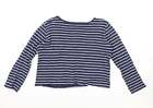 EWM Womens Blue Striped 100% Cotton Basic T-Shirt Size M Boat Neck