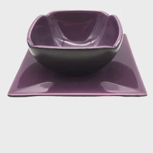 Partylite Purple Eggplant ZEN CANDLE BOWL WITH PLATE SET Used Good Cond. - Picture 1 of 15