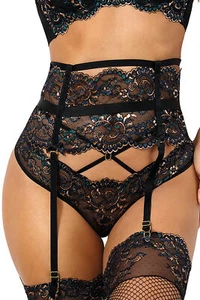 Axami Strapsgürtel aus elastischer blau goldener Spitze - Bild 1 von 5