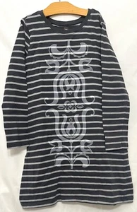 240204 Girls 6 TEA COLLECTION Grey Striped Floral L/S Knit A Line Dress EUC  - Picture 1 of 4
