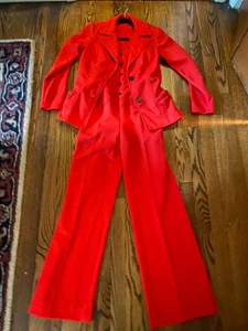 Vintage 1970s Disco Tomato Red 2 Piece Tailored Jumpsuit And Jacket Suit - Picture 1 of 6