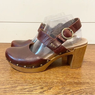 Dansko | Sandalia Zueco Tacón Lunteado en Cuero Borgoña Talla 41 Foto 1 de 4