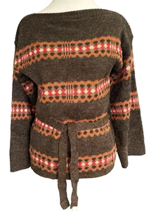 Vintage St Michael Womens Mohair Fair Isle Sweater Size M Belted Nordic Rustic - Foto 1 di 11