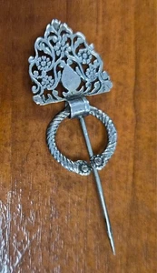 Antique Sterling Silver Sand Cast Floral Fibula Shawl / Cloak Pin / Brooch - Picture 1 of 11