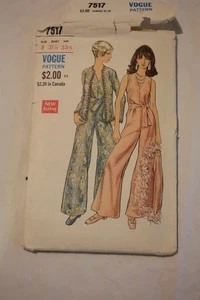 vintage dressy Jumpsuit jacket & belt Vogue Sewing Pattern 7517 size 8 cut - Picture 1 of 10