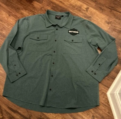 Harley Davidson Green Long Sleeve Woven Button Up Shirt Men’s Size 4XL - Image 1 of 4