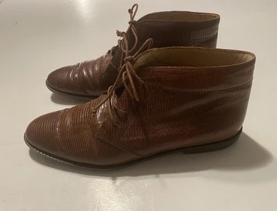 BOTAS VINTAGE TALBOTS SAPATOS BOTAS DE COURO EM RELEVO LAGARTO TAMANHO 7.5 - Imagem 1 de 4