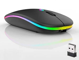 Wireless Bluetooth Mouse Led Dual Mode Rechargeable Silent Slim Laptop Mouse - Picture 1 of 69