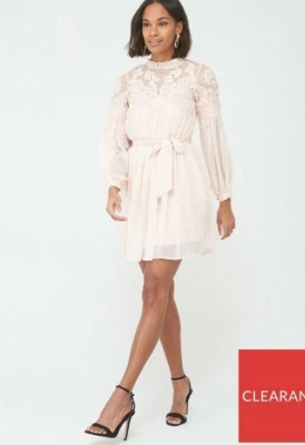 Michelle Keegan Applique Detail Skater Dress Blush Pink SIze Uk  8 Wedding Prom - Image 1 of 4