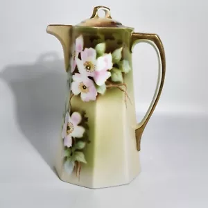 Antike Weimarer handbemalte Porzellan Kaffeekanne mit floralen Design Goldakzenten - Bild 1 von 12