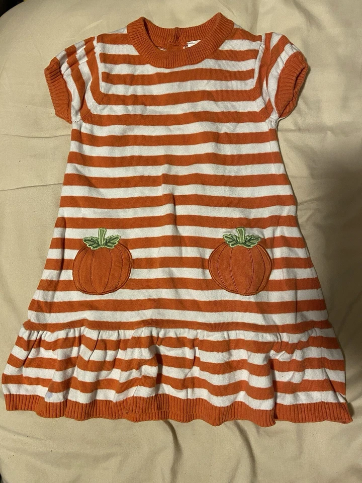 Gymboree 2T Toddler Girl Pumpkin Knit Dress Orange Stripe Fall Halloween - Image 1 of 1