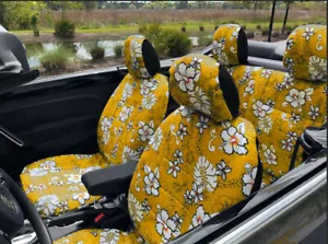 Fundas de asiento de coche delanteras + traseras ajuste personalizado Hawaii flor amarillo se adapta a 2004-18VW Beetle - Imagen 1 de 13