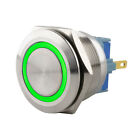 SeKi Edelstahl Druckschalter Ø25mm flach LED Ring in grün 0,5x2,8 Pins 250V 3A