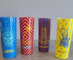 Milagro Tequila ~ Set of 4 Glass Shot Glasses 4in tall Blue Yellow - Picture 1 of 7