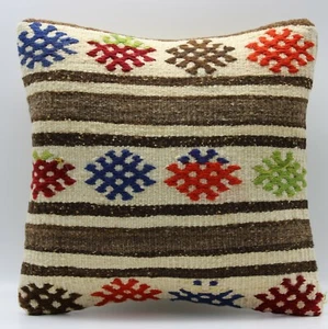  Handmade Turkish Decorative Vintage Kilim Pillow Cover 16'' X 16'' (40x40 cm )  - Picture 1 of 4
